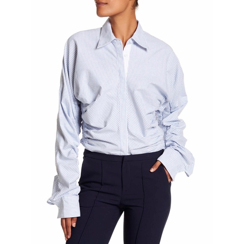 Alpha&Omega Smocked Button Down Blouse